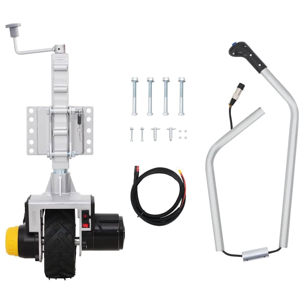 Ruota di sostegno per rimorchio 12 V 550 W in alluminio con ruota in gomma antiscivolo, morsetto regolabile in altezza, carico di trazione 2722 kg, ideale per auto, ribaltabile, carico