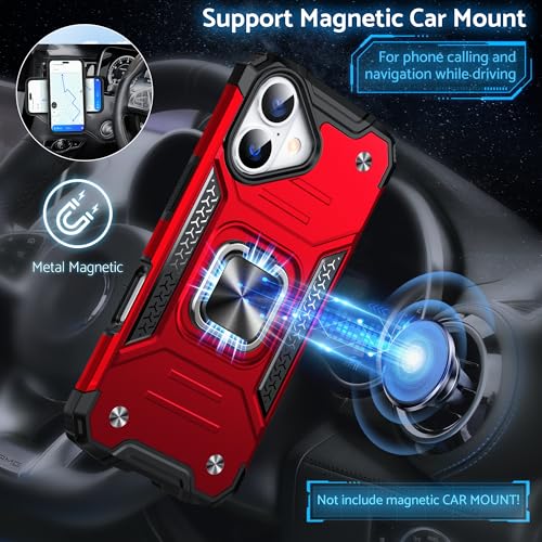 Etui iPhone 16 compatible support magnétique bague intégrée rouge robuste - 5