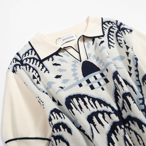 OXKNIT Mens Knit Polo Shirts Short Sleeve Shirt Casual Vintage Shirts with Coconut Tree Pattern3