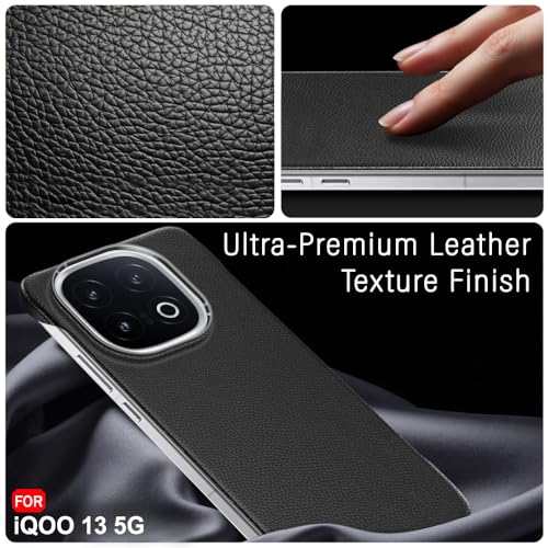 Image of TheGiftKart Hybrid Ultimate Slim Back Case Cover for iQOO 13 5G | Lightweight Profile | Hard Back Case Cover for iQOO 13 5G (PC & TPU, Metal Camera Ring, Leather Texture Finish, Black)