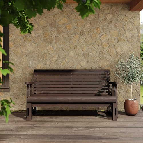 Image of Amish Casual Heavy Duty 800 Lb Roll Back Pressure Treated Porch Glider with Cupholders, 5-Foot, Oak Stain