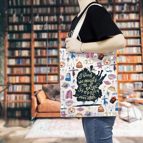 Bolsa tote de anime TSOTMO con Calcifer, demonio del fuego del Castillo Ambulante, regalo para fans de anime (VIVE FELIZ) miniatura 3