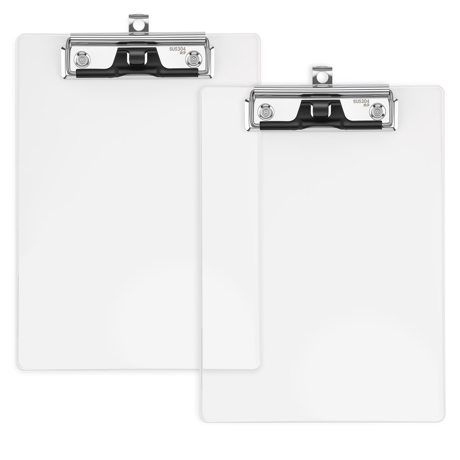 6.2x8.6in Clip Boards Acrylic Fits A5 Paper, 3mm Thick Pack of 2 Waterproof Transparent Clip Board with Convenient Pen Storage Holder, Sturdy Office School Supplies for Nurse Teacher Restaurant