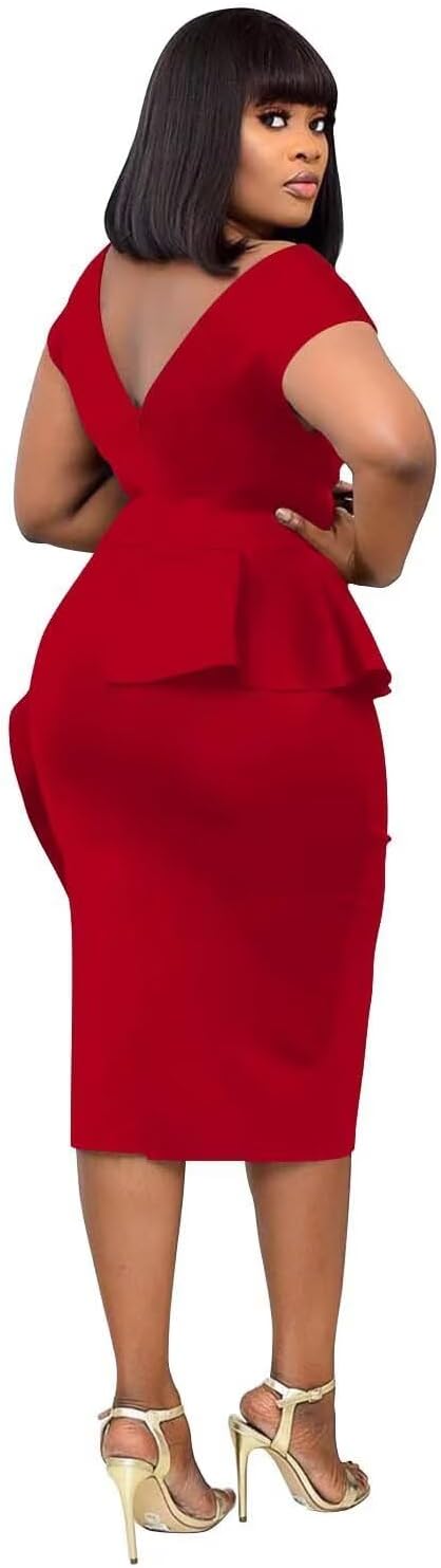 Elegant Dresses for Women Sexy Church Long Ruffles Sleeve Business Pencil Vintage Peplum Dress Wear to Work