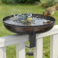 WELDUN Vogeltränke hängend für Balkongeländer, Φ26CM Metall Vogelbad Balkon, Große Kapazität Antike Vogelbad Garten für Wildvögel, Winterfest Futter Wasserschale, Vintage Bronze