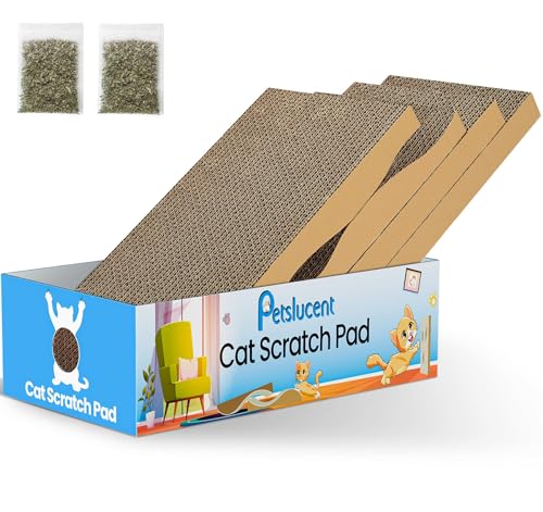 Petslucent Cat Scratching Board - 4PCS Cat Scratcher with Box Large Size Cats Scratching Pad Easy for Cats to Scratch Corrugated Cardboard kitten Scratchers Lounge for Indoor Kitty to Rest and Play