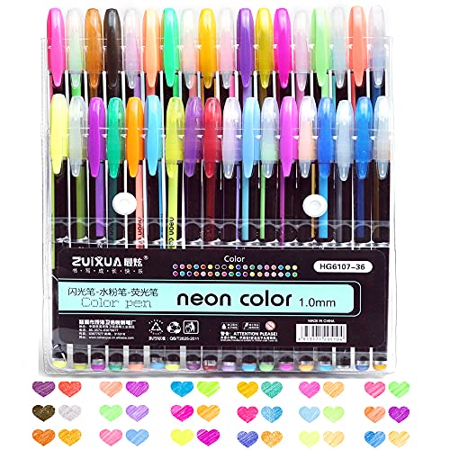 UNIVERSESTAR Metallic Gel Pens, Sparkle Pen Glitter with 40% More Ink - for Adults Kids Coloring Books, Art Drawing, Doodling, Crafting, Journaling, Scrapbooking, Office Documents, 36-Pac