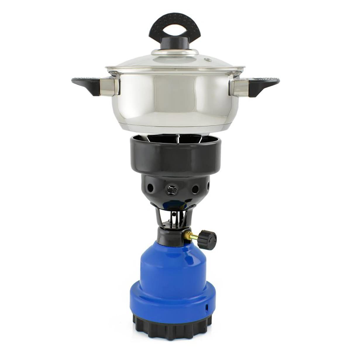 Clearfee Juego de hornillos de gas 2 en 1, hornillo de camping y encendedor de carbón, incluye 8 cartuchos de gas de 190 g, color negro, azul, rojo (azul)