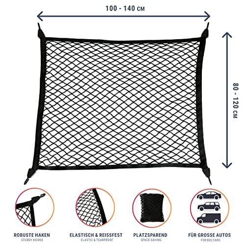 Vicera Gepäcknetz 100x80 cm • Kofferraumnetz fürs große Autos SUV Kombi Bus Wohnmobil mit massiven Haken • Auto Netz Organizer & Sicherung für den Kofferraum