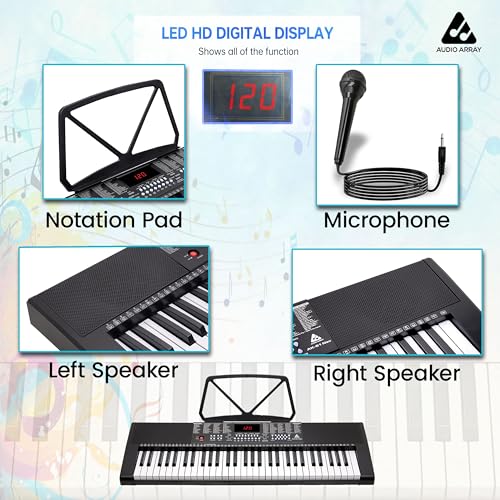 Image of Audio Array AK-61 Neo 61 Key Electronic Keyboard with LED Display, 200 Presets & 512 Timbres, Built-in 2.0 Speakers, with Mic, Vibrato, Sustain, Transpose, Battery & Adapter Powered, Headphone Out