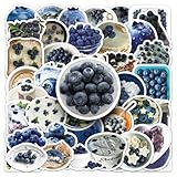 ブルーベリーステッカー 50枚、ノートパソコン、日記帳、バイク、ヘルメット、ウォーターボトル、荷物、スケートボード、プランナー、スクラップブッキング用防水ステッカー (ブルーベリー)