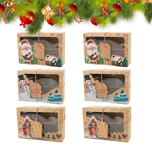 クリスマスクッキーボックス - カップケーキ キャンディ 包装 ケース - 透明 ウィンドウ 付き クリスマス お菓子 ボックス,パーティーフェーバー 誕生日 冬祭り ベーキング ベーカリー 男の子 女の子 家族 友人向け
