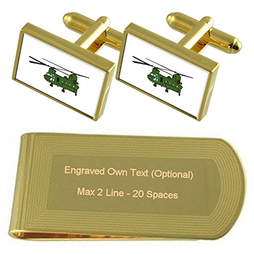 Gemelos Chinook con acabado oro brillante y pasador grabado con relieve tridimensional de aviación