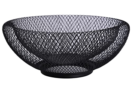 Ibwell 10.5Inch Metal Wire Woven Fruit Storage Bowl Basket For Kitchen, Large Black Mesh Fruit Stand, For Apple, Pineapple, Banana, Orange, Lemon, Pear, Strawberry, Watermelon (Double Tier-Black) #TOP9