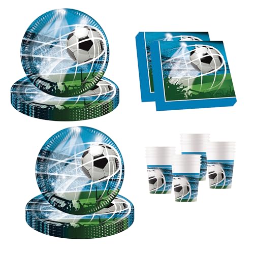 Procos 10215300DY - Party Set Soccer, 52 pièces de vaisselle de fête jetable pour anniversaire d'enfant et fête à thème, décoration de table, unbekannt