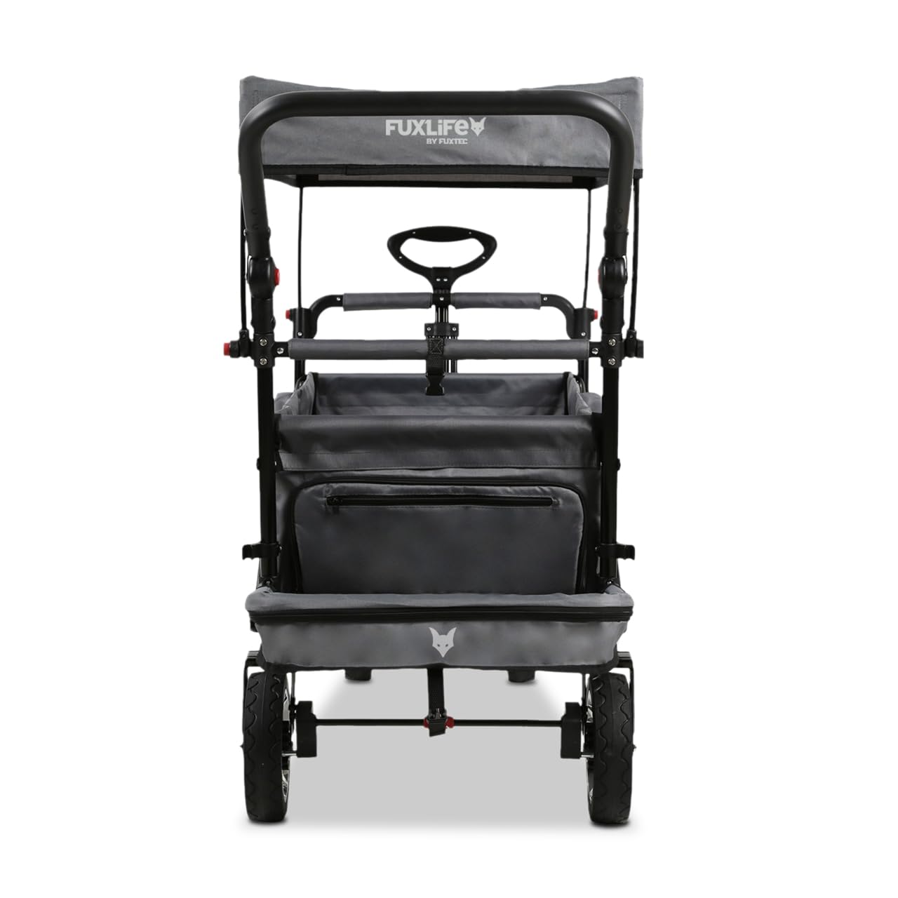 FUXLIFE Carrello Pieghevole FX-CT800 Grigio • Bollerwagen richiudibile con spazio extra per le gambe • Tettuccio parasole e ruote larghe • Volume 105 L e portata 75 kg