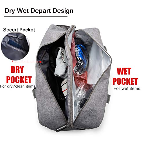 HOKEMP Gym Bag For Women Men Sport Duffel Bag with Shoes Compartment, Swim Bag Travel Tote Luggage Shoulder Bag (Grey)