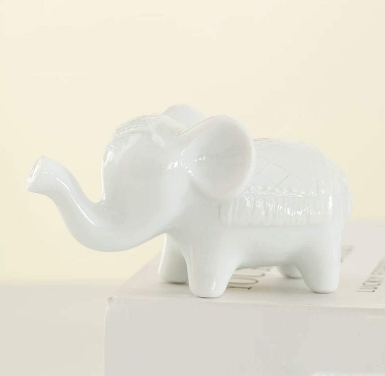 DECRZPB Ceramic Ornament White elephant Figurine Animal Handcrafted Sculpture Arts Home Office Desktop Decor Gift