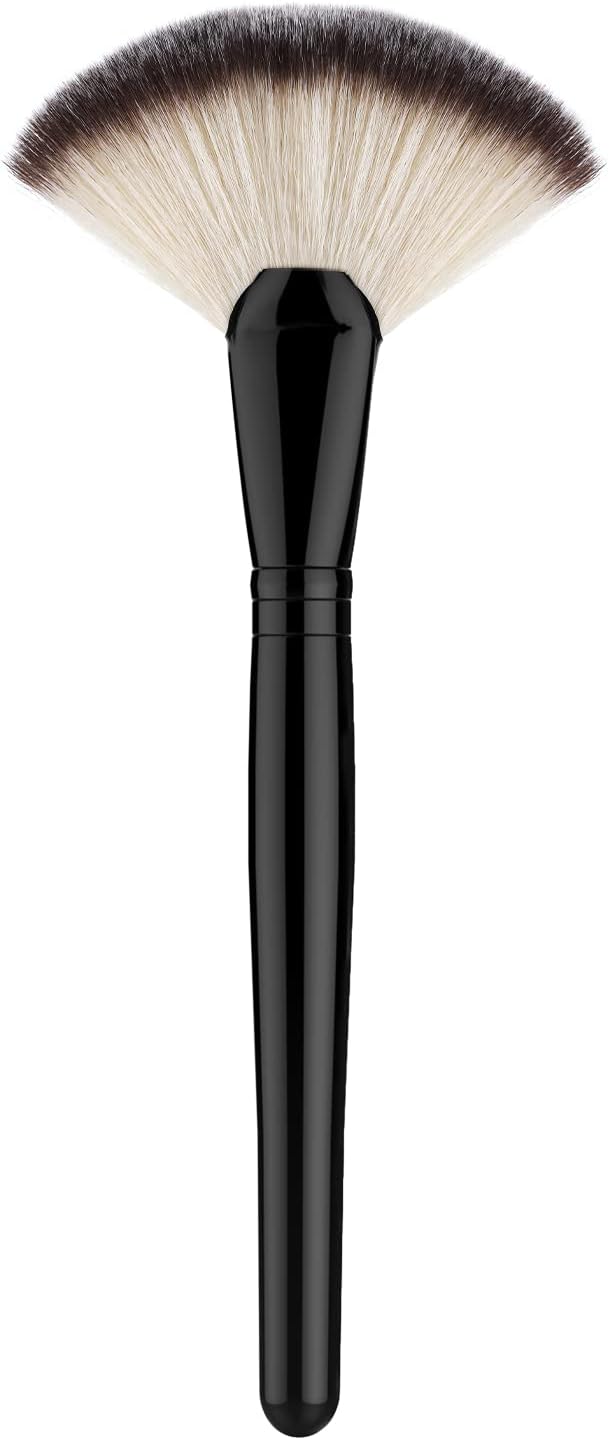 Fan Makeup Brush, Luxspire Professional Highlighting Make Up Brush Blush Bronzer Cheekbones Brush, Single Large Soft & Dense Face Bulsh Powder Foundation Brushes Make Up Tool, Black