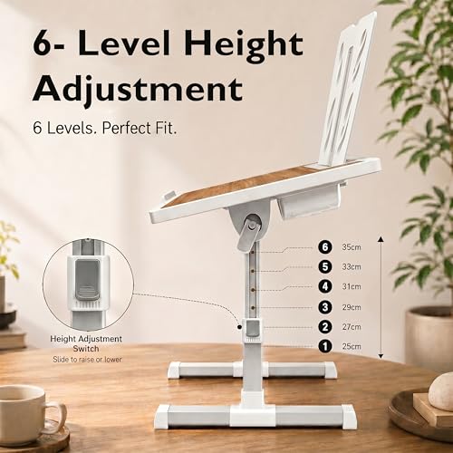 Image of StarAndDaisy Kids Study Table Foldable /Multipurpose Baby /Kids Bed Table for Laptop and Study /Laptop Table with Adjustable Height & Angle with USB Port, LED and Mini Cooling Fan -Brown