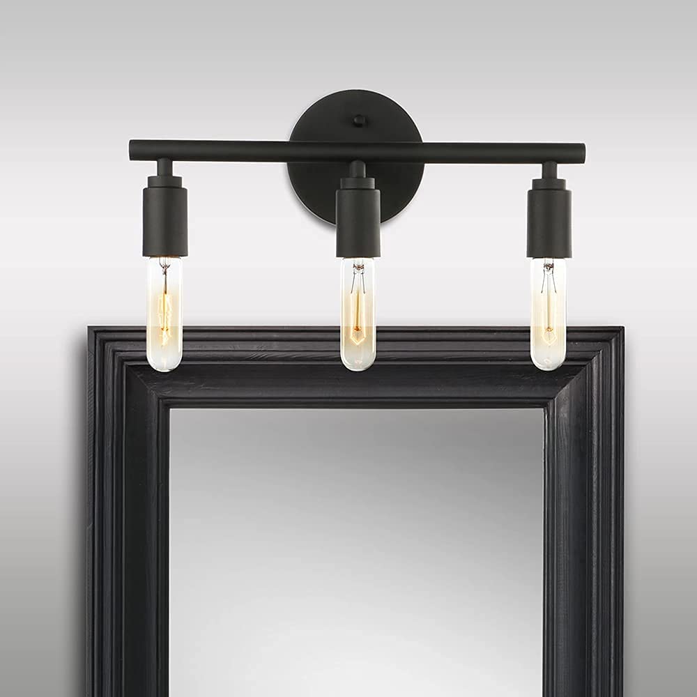 Lámpara de pared，Aplique Espejo Baño Vintage con 3 Luces, Lámpara de Espejo Baño de Hierro Negro, Aplique Pared, Luz de Espejo de Baño, Zócalo E27, Bombilla no Incluida. (Estilo negro)