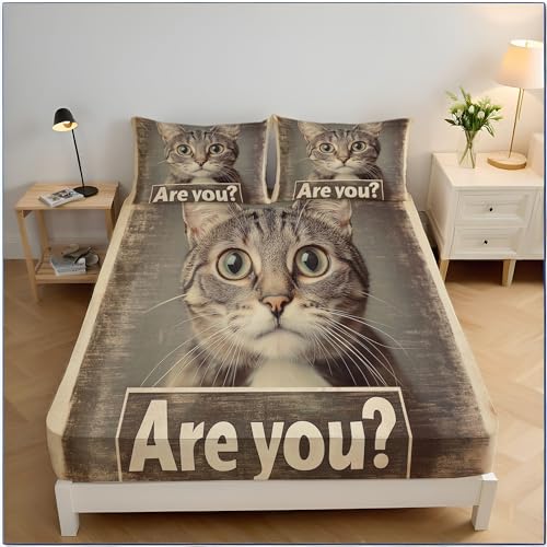 Sábana Bajera Periódico Vintage De Gatos Y Animales De 135X190Cm con Fundas, Suave Microfibra, Elástico En El Borde Apta para Colchones De 30 Cm Niñas Niños De Habitación