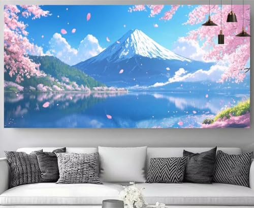 Diamond Painting Montagnes et Fleurs XXL : Créez Votre Décoration Murale Salon 60x180cm