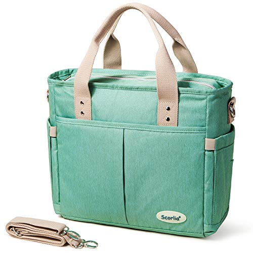 Image of Scorlia Insulated Lunch Bag, Large Lunch Tote Bag With Removable Shoulder Strap, Durable Reusable Cooler lunch Box Container Bag, Tall Drinks Holder for Women Men Work, Green
