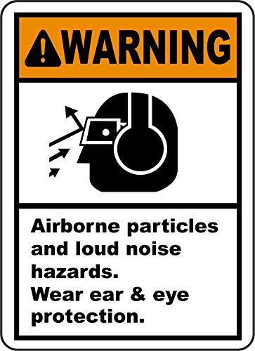 INDIGOS UG   Pegatinas   Seguridad   Advertencia   Airborne Particles & Loud Noise Sign 254mmx177   Decal for Office   Oficina   Empresa   Escuela