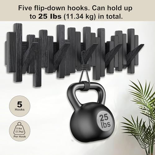 Coat-Rack-Wall-Mount-Piano-Flip-Down-Wall-Hook-Rack-5-Hooks-Oak-Natural-Wood-Handmade-Unique-Hanger-for-Coats-Bag-Hat-Umbrella-key-Wall-Art-In-the-foyer-living-room-bedroom-bathroom-office
