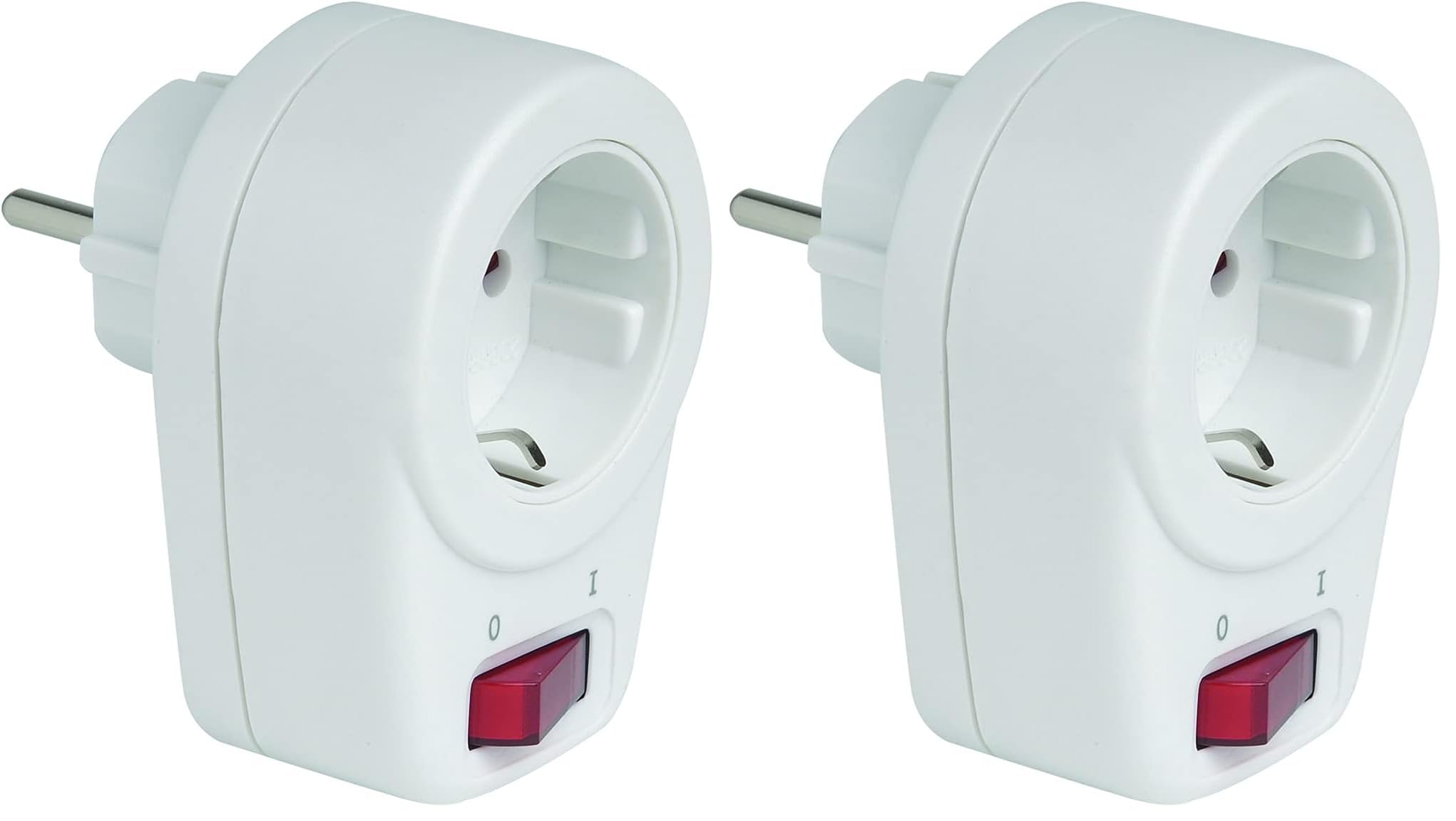 SIMON - Adaptador con Interruptor Luminoso, Enchufe Pared Toma Corriente, 1 Toma de 16A, 250V, Potencia Máxima 3680W, Diseño Retráctil, Color Blanco (Paquete de 2)