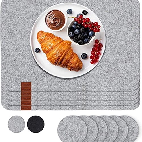 Luana Rose Sets de Table Rectangulaire en Feutre en Gris - Set de 12 - Set de Table Lavable - 44x32 cm sous-Verres en Feutre - Dessous de Table Set de Table et Verre Set de Dessous de Verre