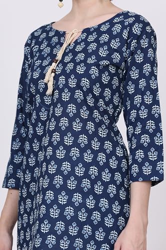 Image of Women's Stylish Regular Cotton Kalamkari Print Casual Short Kurti with Flower Base | Office Wear | Pack pf 1