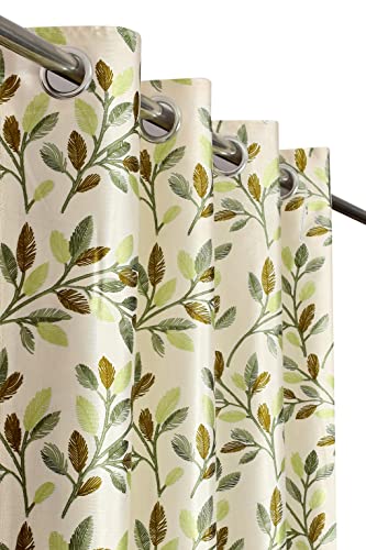 Homefab India 2 Piece Polyester Eyelet Door Curtain - 7 feet, Floral Green, Room Darkening Curtains