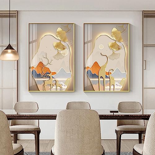 Toile abstraite grand format cerf et éléphant pour décoration murale chic