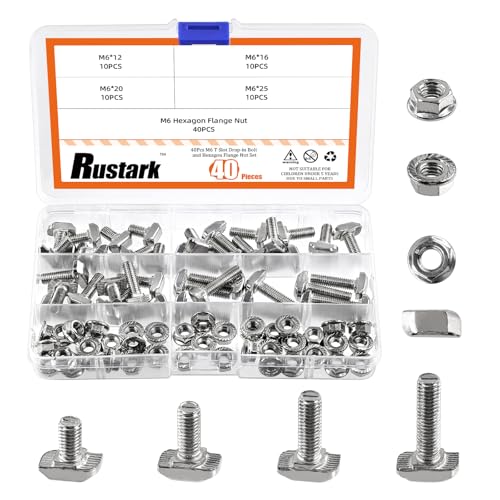 Image of 80Pcs M6x12 /16 /20 /25mm T-Slot Drop-in Bolts with M6 Hexagon Flange Nuts Assortment Kit, Hammer Head Bolt T Shape Sliding Screw Stud for European Standard 30 Series Aluminum Profile