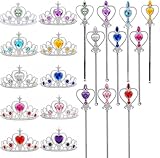 56Pcs Princess Crowns Tiaras Wands and Rings for Little Girls Princess Costume Dress Up Play Set Princess Girls Party Favors Pretend Halloween Costume Party Play Set