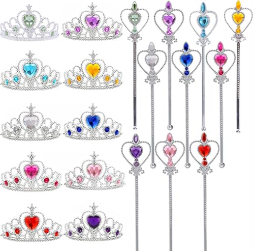 56Pcs Princess Crowns Tiaras Wands and Rings for Little Girls Princess Costume Dress Up Play Set Princess Girls Party Favors Pretend Halloween Costume Party Play Set