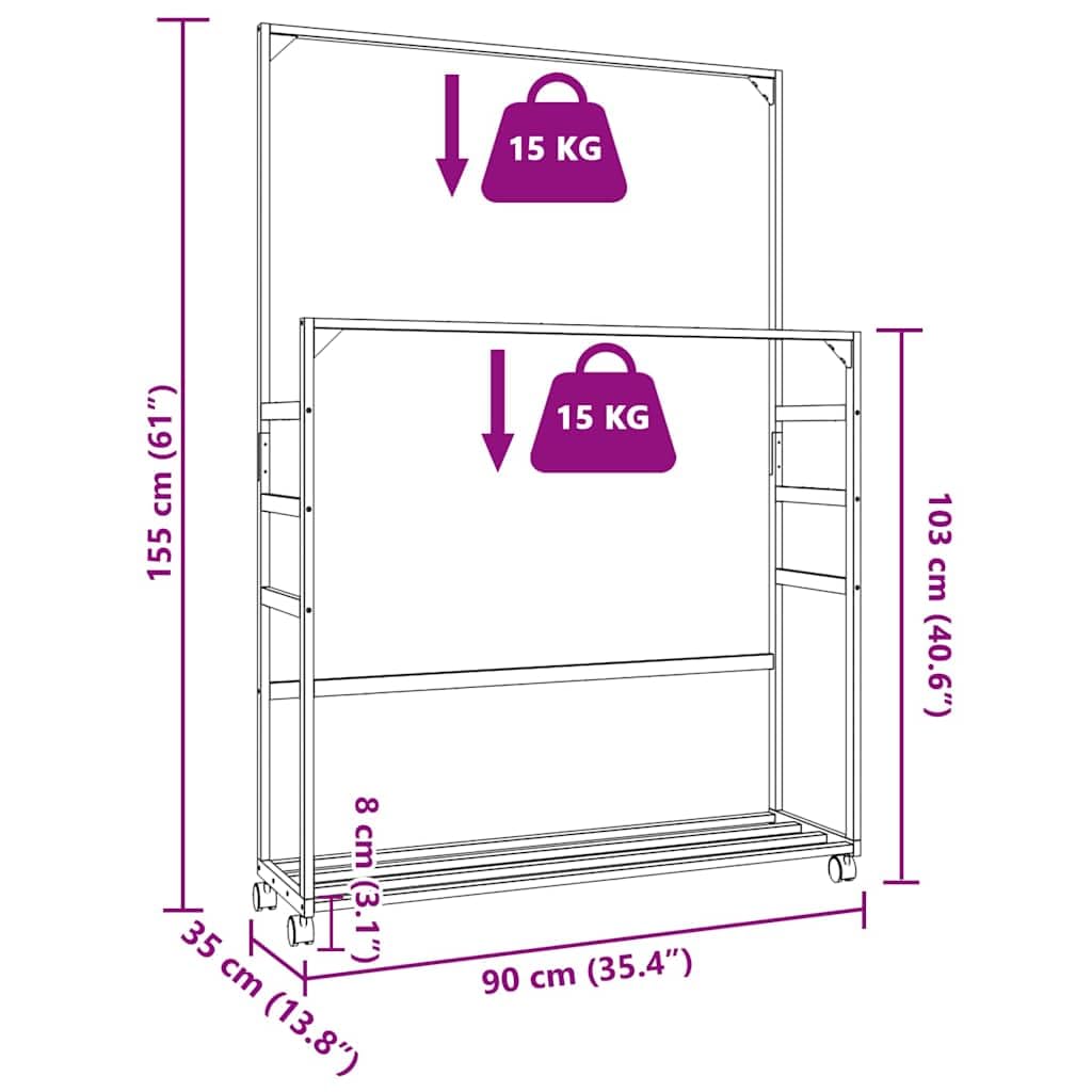 vidaXL Perchero con estantes y ruedas 90x35x155 cm bambú