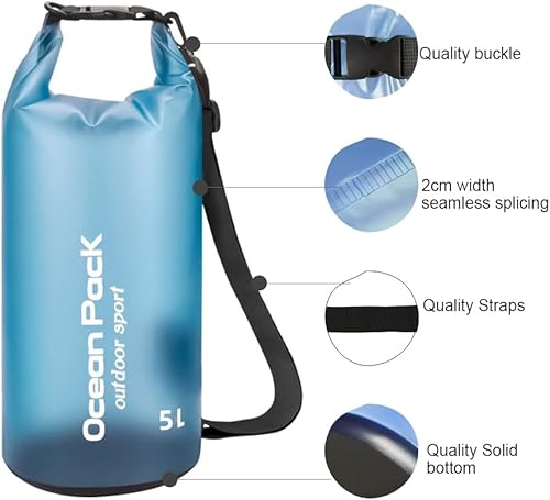 Miniatura 4 de Bolsa seca impermeable de 5L para mujeres y hombres, mochila portátil enrollable con correa ajustable para el hombro para viajar, nadar, kayak,