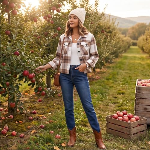 Elneeya Plaid Jacket Women Cropped Vintage Button Down Collared Fall Coat - image 3