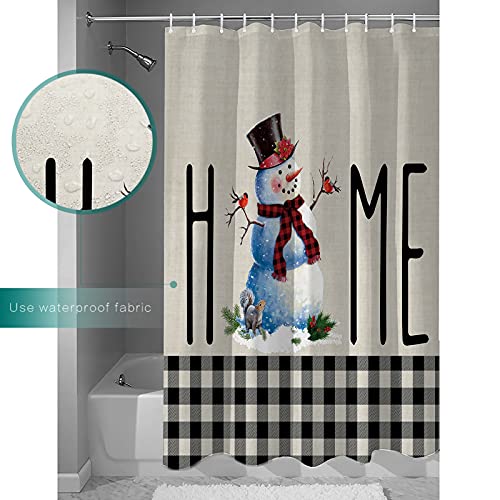 Home Collection Dh Fabric Shower Curtain,Christmas Snowman Black White Buffalo Plaid Linen,Waterproof Curtain Set,Machine Washable Bath With Hooks, 183X183Cm #TOP2