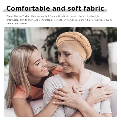 Image of DRESHOW African Women Turban Caps Beanie Twist Headscarf Pre-Tied Double Twisted Braids Headwraps for Women Chemo Cancer Cap