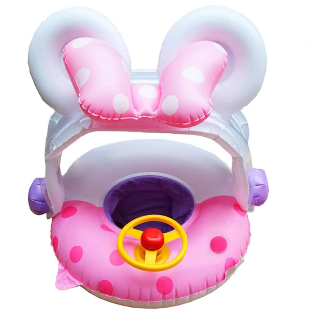 Baby Swimming Pool Floats with Removable Sun Protection Canopy, Cute Inflatable Raft with Seat and Handle, No Flip Over Kids Infants Boat Swim Ring for Toddlers 8-36 Months