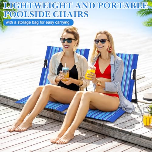 AceOrbit 4 Pack Foldable Poolside Chairs Portable Beach Flip Chairs Pool Seat for Edge of Pool Side with Bag Support Lightweight Lounge Seat for Camp Adult Lawn Sport Party(Blue Striped) - image 6