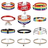 ORAZIO 14PCS Gay Pride Stuff Pride Bracelet LGBTQ Rainbow Bracelets for Women Men Adjustable Lesbian Wristband Bracelet Rainbow Friendship Bracelets