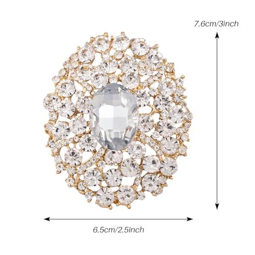 Image of SELOVO Big Large Rhinestone Oval Glitter Brooch Pin Jewelry Accessory Gold Tone
