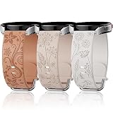 Flower Engraved Bands Compatible with Samsung Galaxy Watch 7/ FE/ 6/5/ 4/ Active 2 40mm 44mm/ 5 Pro 45mm/ Watch 6/4 Classic 43mm 47mm 42mm 46mm, 3 Pack 20mm Soft Silicone Replacement Watch Band MSB