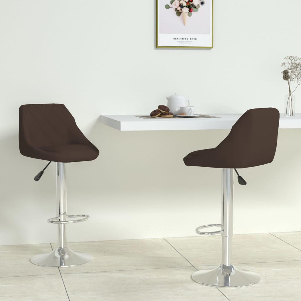Tabouret de bar en cuir marron et acier chromé réglable en hauteur par lot de 2