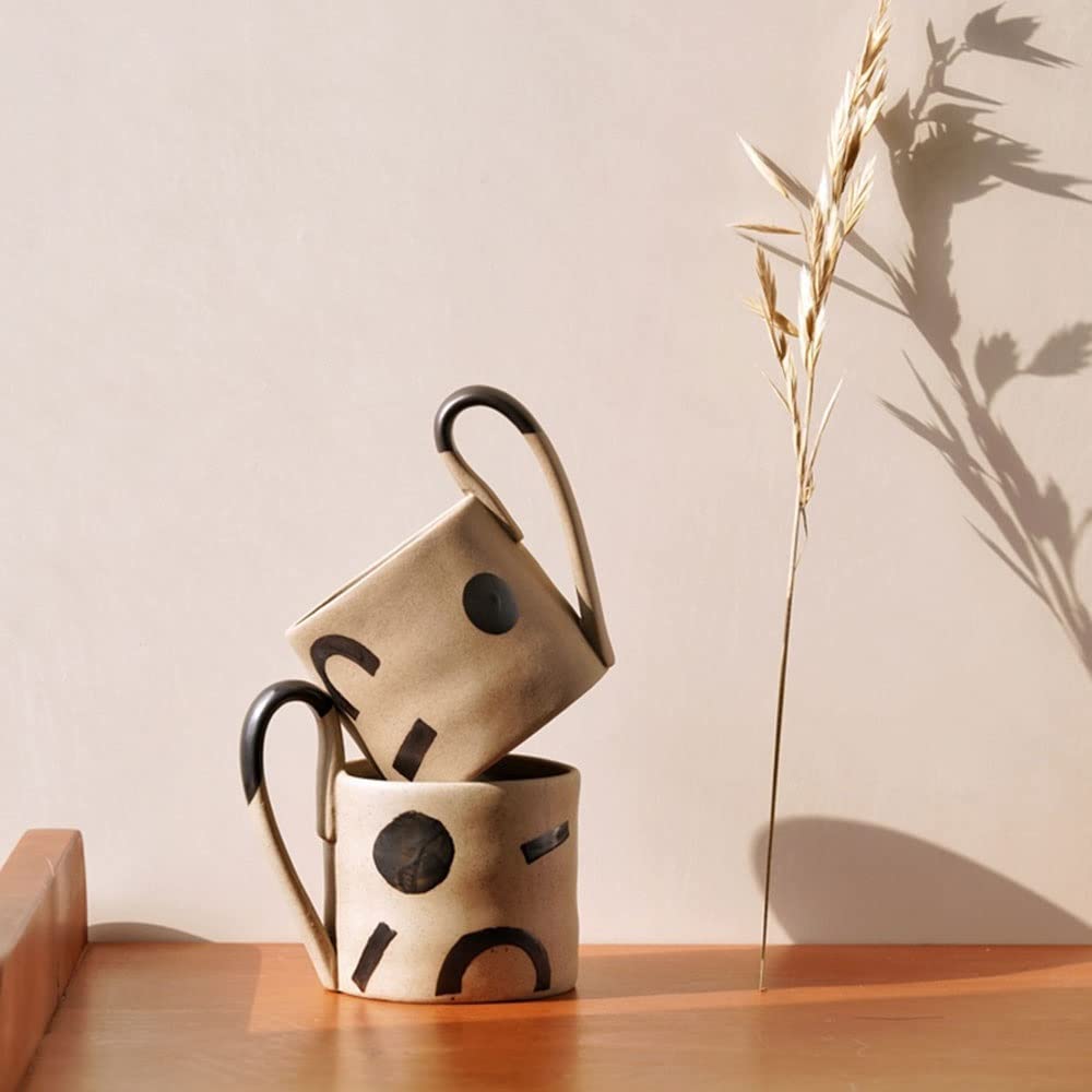 BONAD Reise-Kaffeetasse Handgemachte Tasse Geometrisches Muster Wassertasse Persönlichkeit Große Kapazität Milchtasse Büro Kaffeetasse Kaffeebecher (Size : 301-400ml, Color : A)